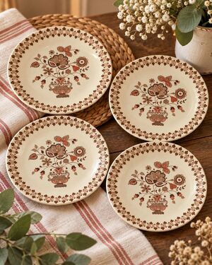 Johnson Bros Old Granite Jamestown Set 4 Saucers 6" Floral Brown England Vintage